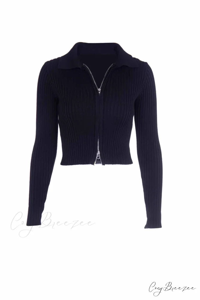 with Knit Cardigan Two-way Zipper