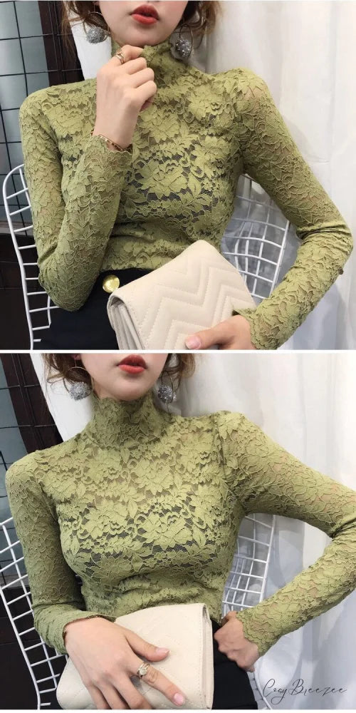 with Lace Size Plus Flowered Out Women - for Arm Solid Blouse Hollow Blouse Long Embroidery