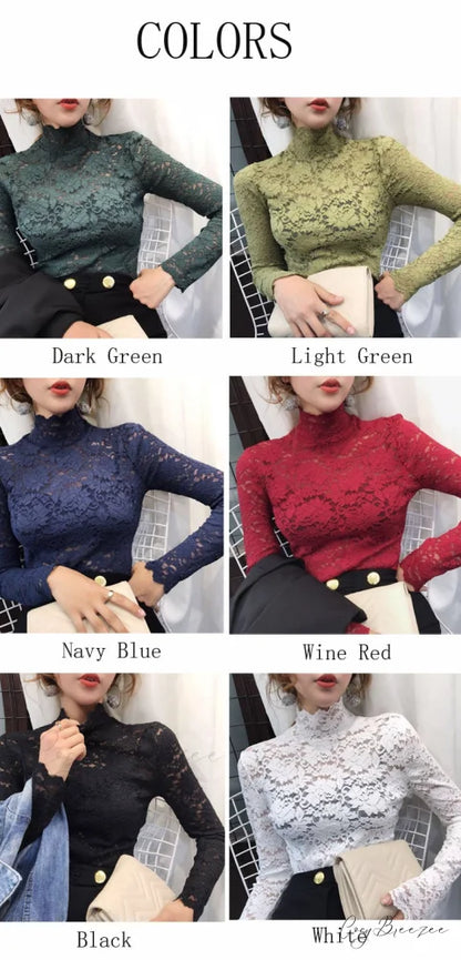 with Lace Size Plus Flowered Out Women - for Arm Solid Blouse Hollow Blouse Long Embroidery