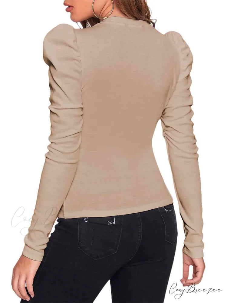 with Leg-Of-Mutton Neck Top Round Sleeves