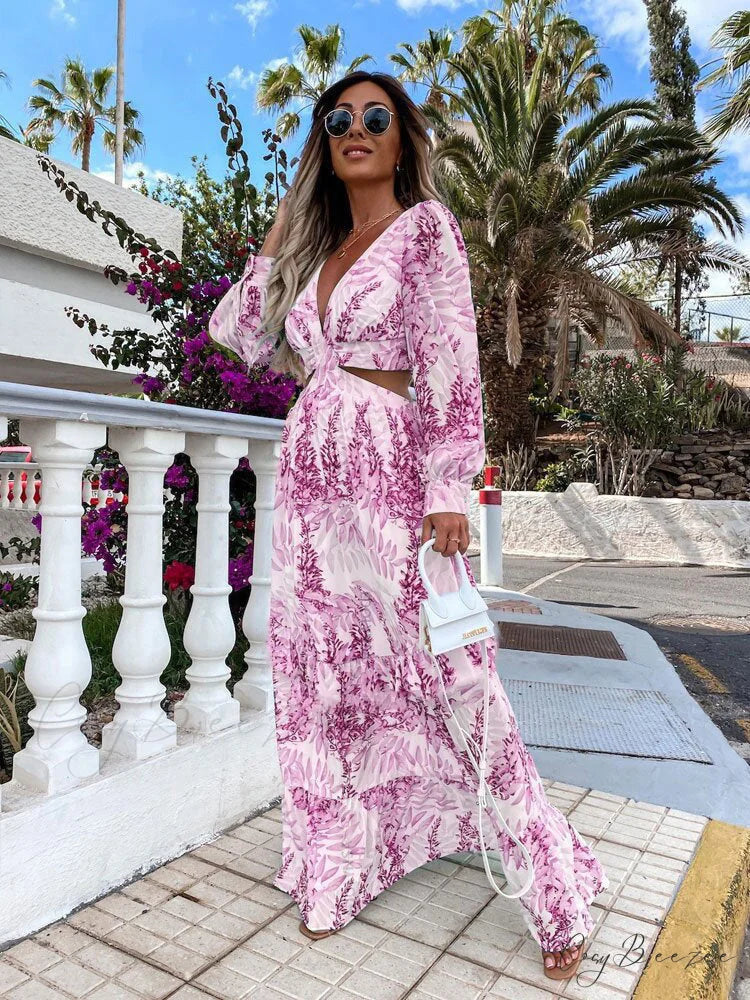 with Long Gown Bachelorette Design V-Neck Flowered Full-Length Sleeves S / Purple