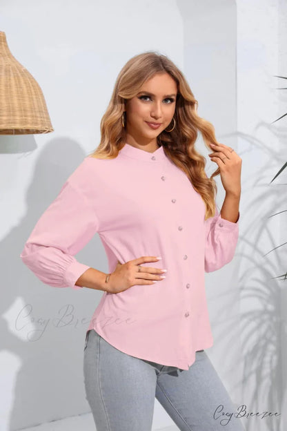 with Long Mock Arm Buttoned Blouse Neck