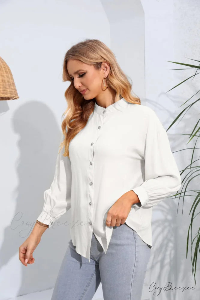 with Long Mock Arm Buttoned Blouse Neck