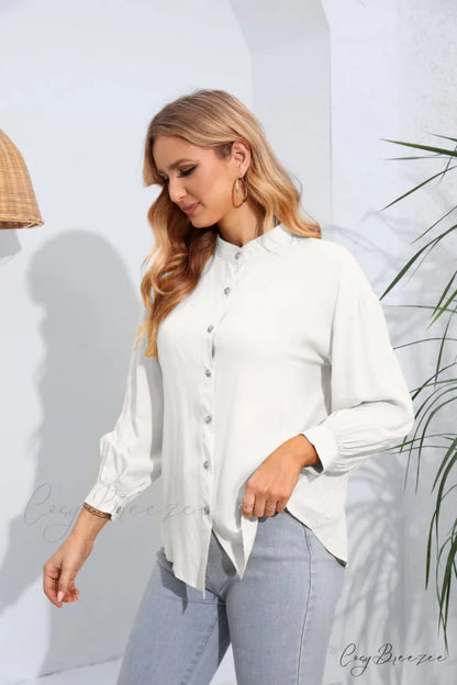 with Long Mock Arm Buttoned Blouse Neck