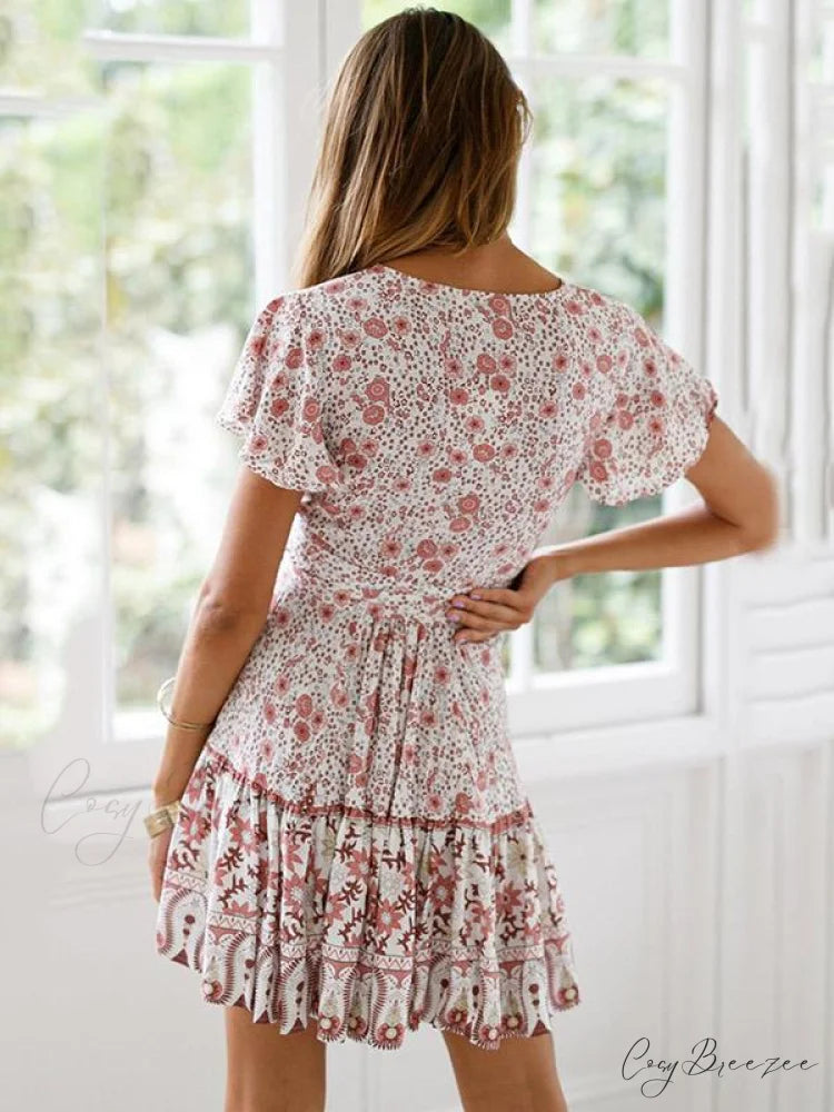 with Mini Gown V-Neck Patterned Bandage S / WHITE