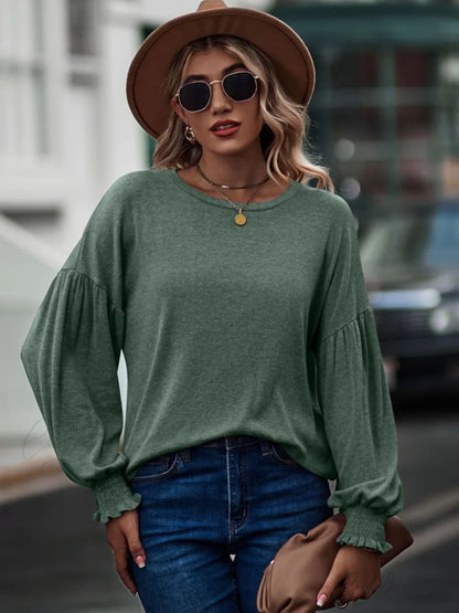 with Neck Dropped Flounce Round Arm and T-Shirt Shoulder Sage / S