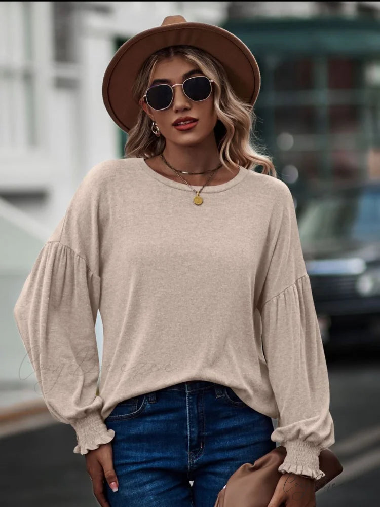 with Neck Dropped Flounce Round Arm and T-Shirt Shoulder Sand / S