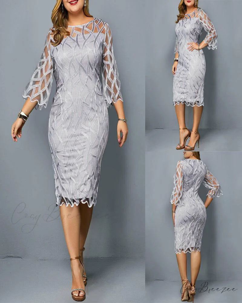 with Patchwork Women’s Gown Lace Flare Party Sleeves