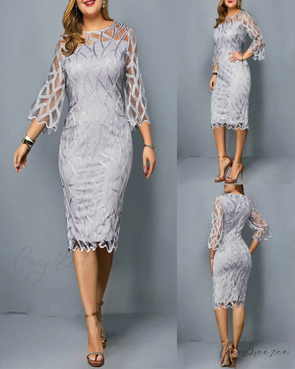 with Patchwork Women’s Gown Lace Flare Party Sleeves