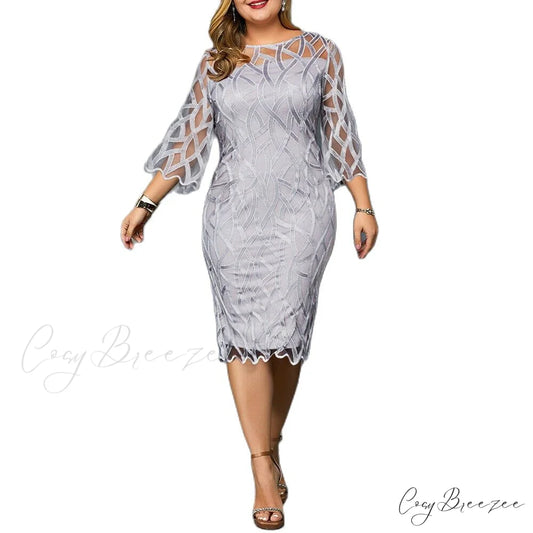 with Patchwork Women’s Gown Lace Flare Party Sleeves
