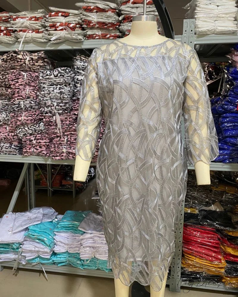 with Patchwork Women’s Gown Lace Flare Party Sleeves