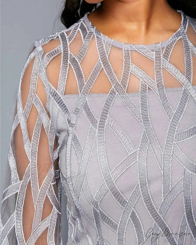 with Patchwork Women’s Gown Lace Flare Party Sleeves