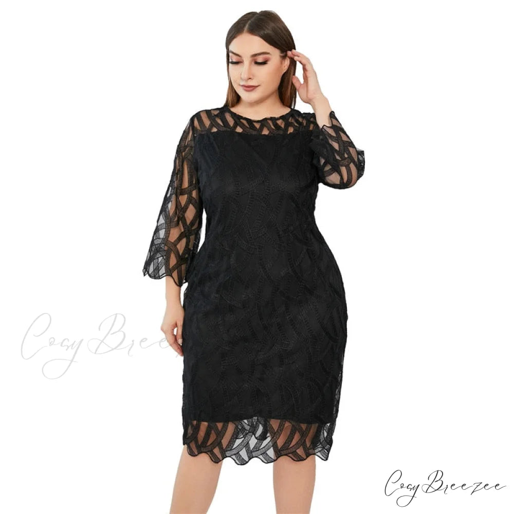 with Patchwork Women’s Gown Lace Flare Party Sleeves black / L