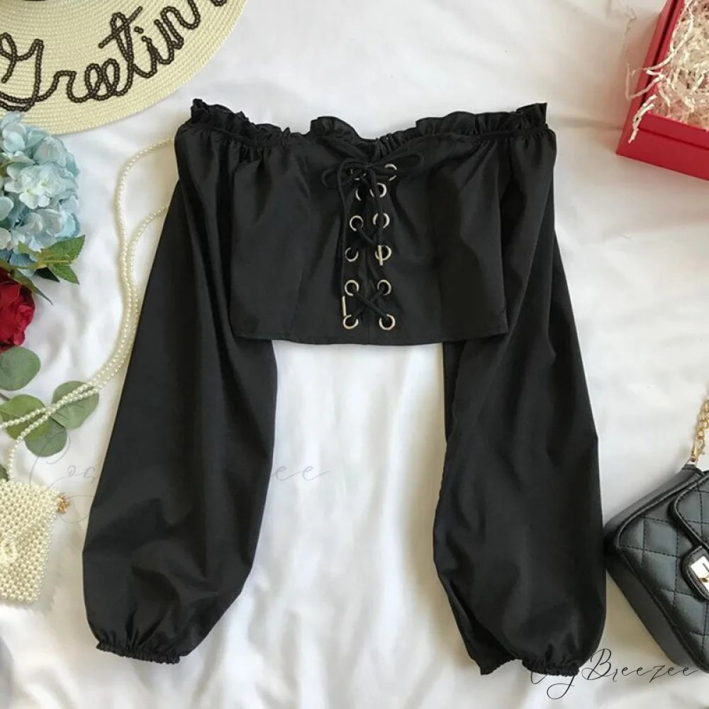 with Puff Up and Blouse Lace Vintage Ruffle Sleeves Detail