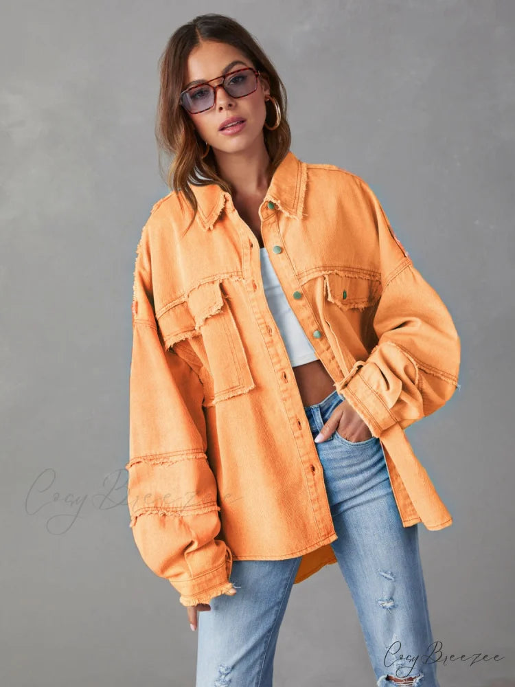 with Raw Jacket Dropped Hem Shoulder Sherbet / S