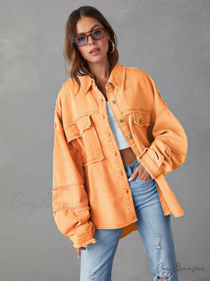 with Raw Jacket Dropped Hem Shoulder Sherbet / S