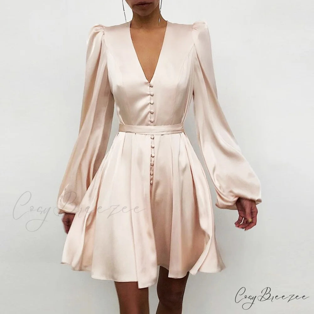 with Ruffle Lantern Gown Elegant Solid Women Sleeves