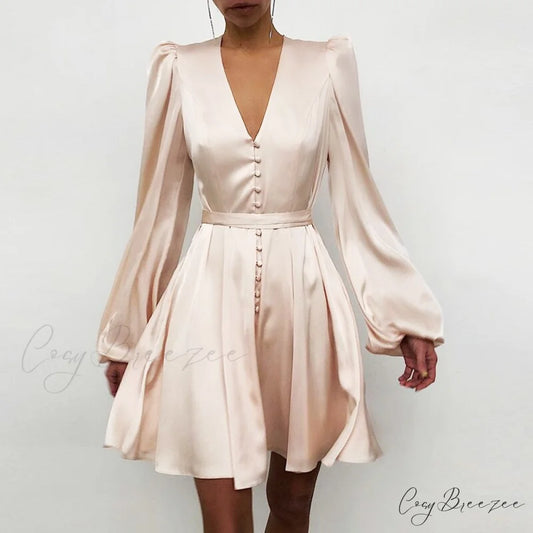 with Ruffle Lantern Gown Elegant Solid Women Sleeves