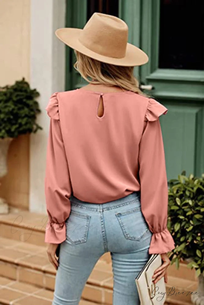 with Ruffled Long Top Arm Round Neck