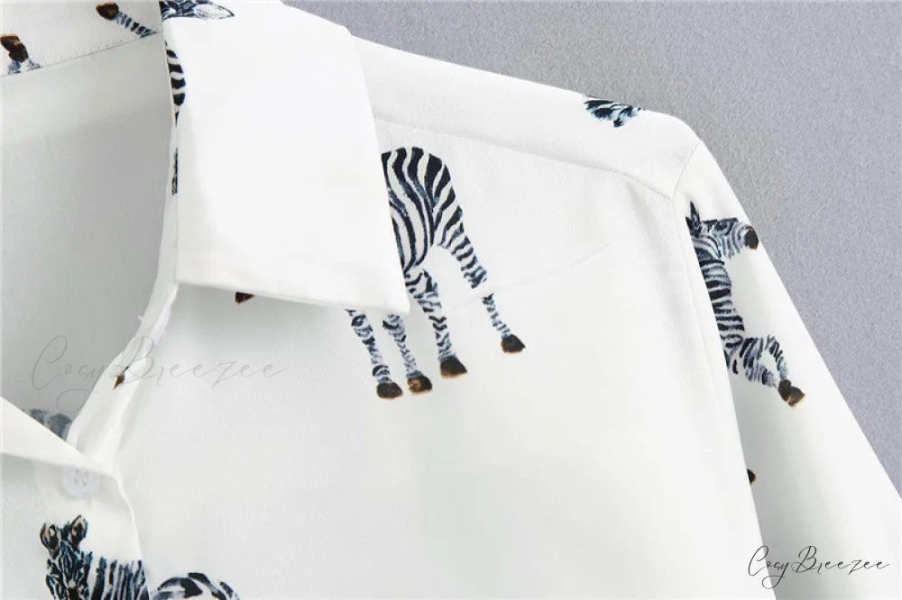 with Satin Blouse Design Arm - Long Women’s Zebra Top