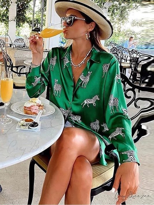 with Satin Blouse Design Arm - Long Women’s Zebra Top
