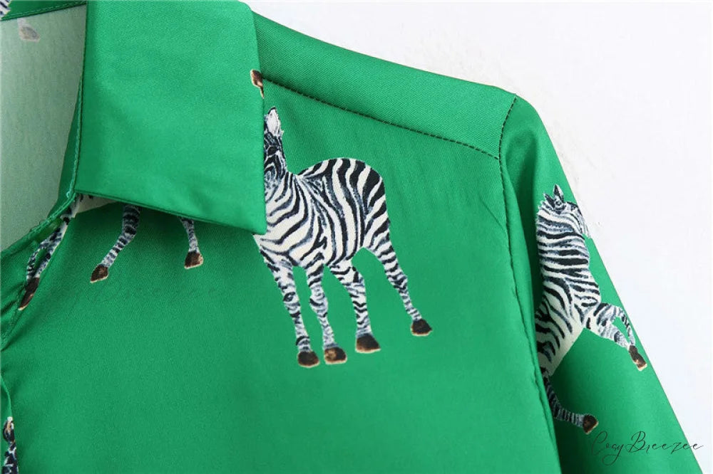 with Satin Blouse Design Arm - Long Women’s Zebra Top