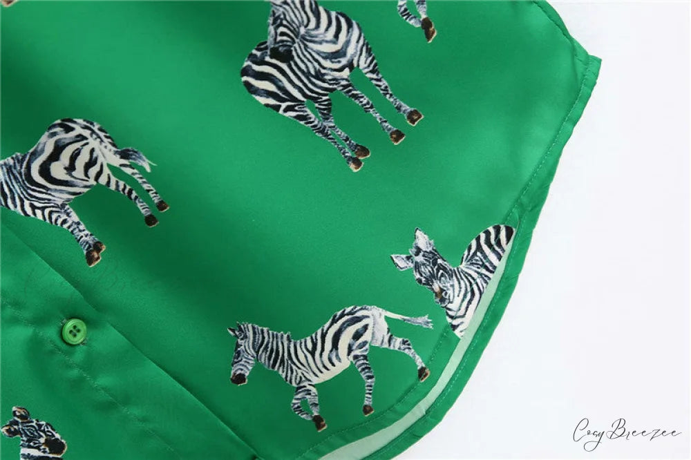 with Satin Blouse Design Arm - Long Women’s Zebra Top