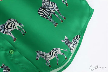 with Satin Blouse Design Arm - Long Women’s Zebra Top