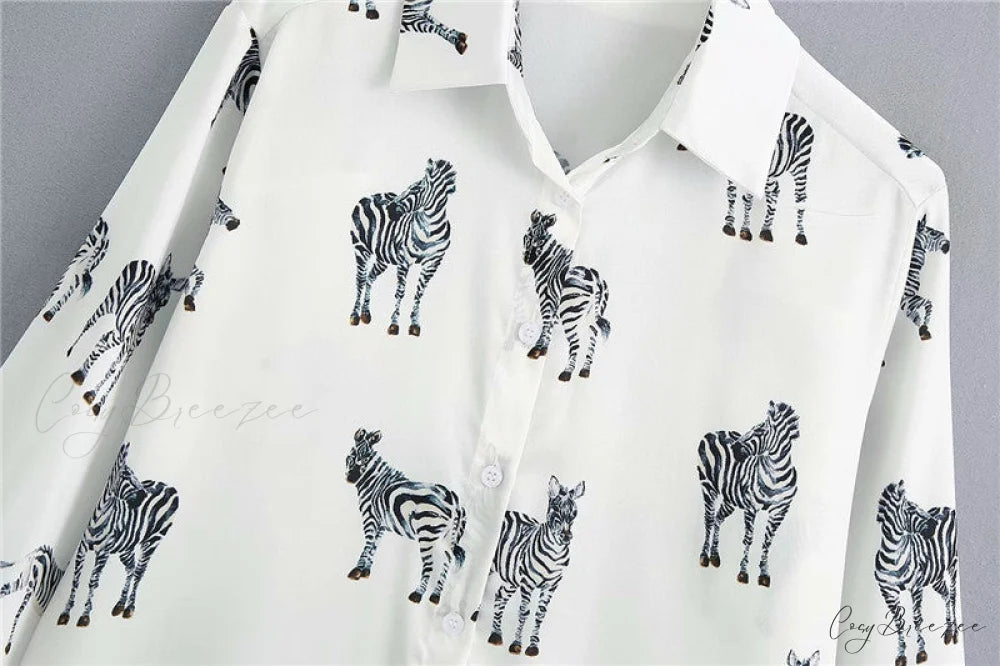 with Satin Blouse Design Arm - Long Women’s Zebra Top