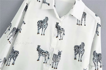 with Satin Blouse Design Arm - Long Women’s Zebra Top