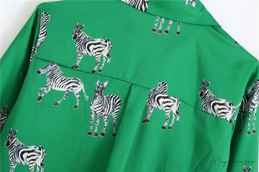 with Satin Blouse Design Arm - Long Women’s Zebra Top