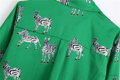 with Satin Blouse Design Arm - Long Women’s Zebra Top