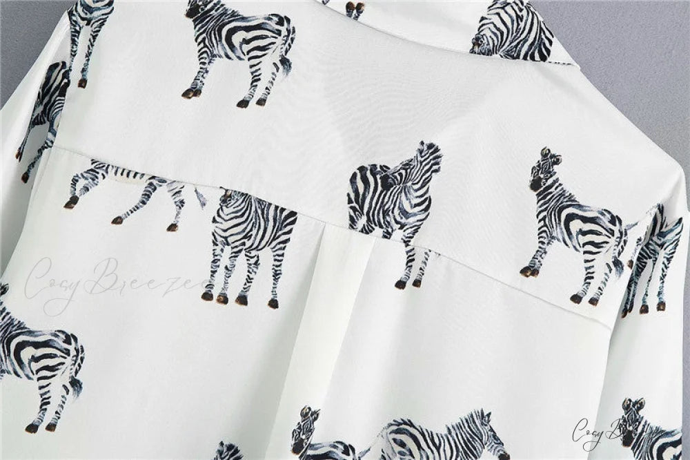with Satin Blouse Design Arm - Long Women’s Zebra Top