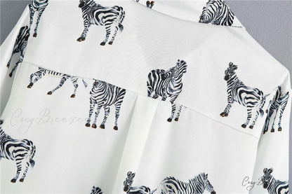 with Satin Blouse Design Arm - Long Women’s Zebra Top