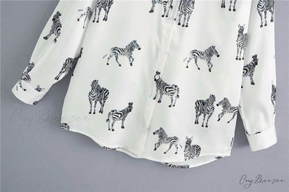 with Satin Blouse Design Arm - Long Women’s Zebra Top