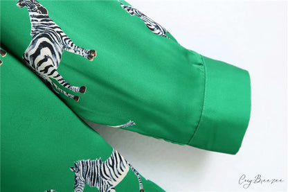 with Satin Blouse Design Arm - Long Women’s Zebra Top