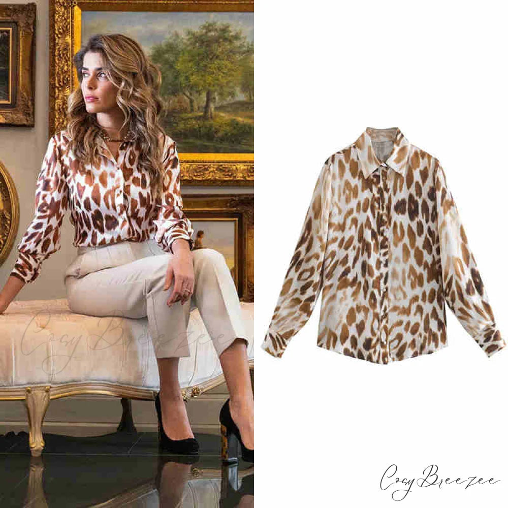 with Satin Blouse Design Arm - Long Women’s Zebra Top Chocolate / XS