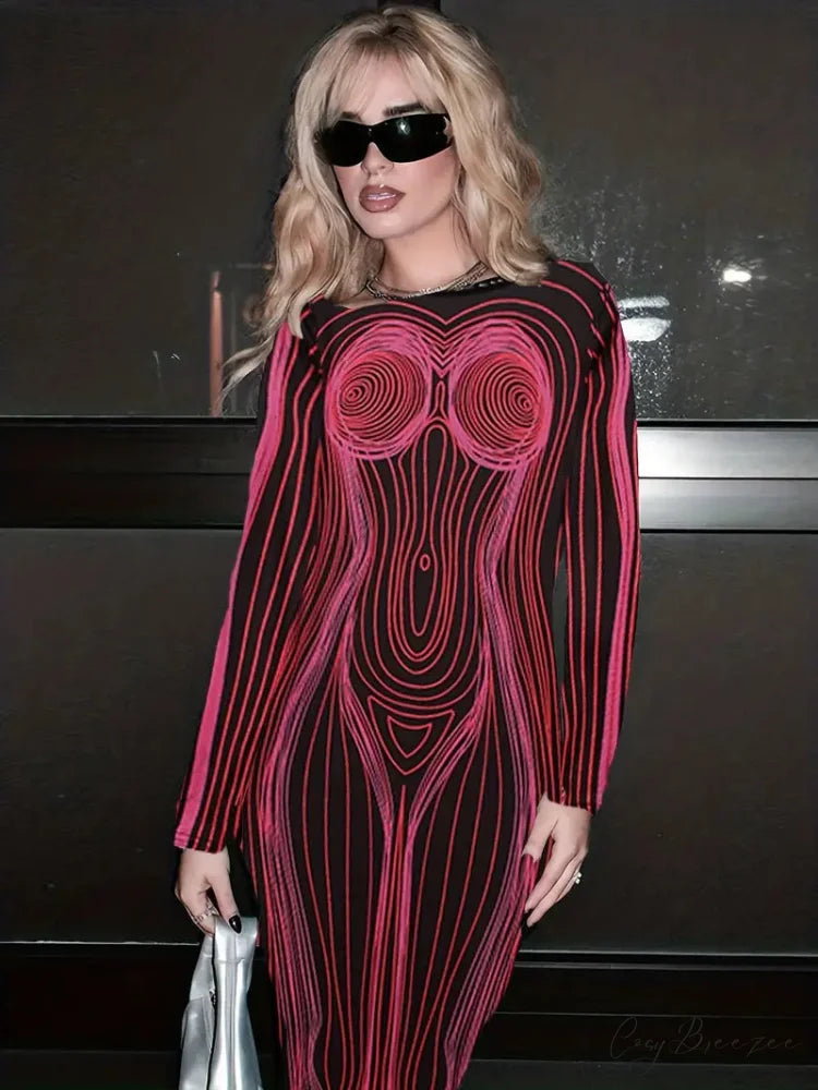 with Striped Long Body Shape Out Design Gown Cut Sleeves M / Green