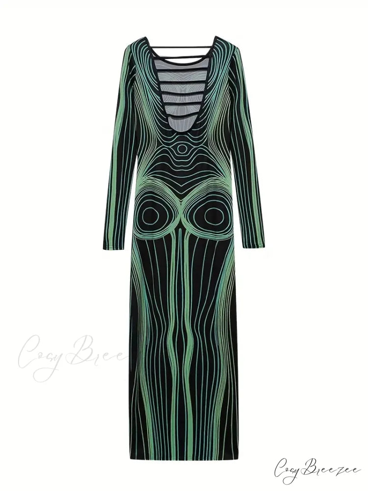 with Striped Long Body Shape Out Design Gown Cut Sleeves M / Red
