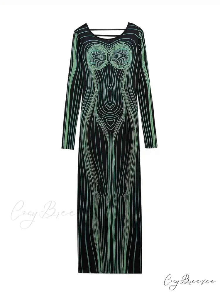 with Striped Long Body Shape Out Design Gown Cut Sleeves S / Bright Red