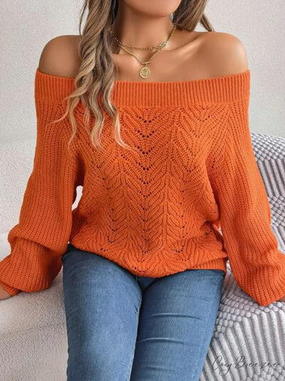 with Sweater Arm Long Openwork Off-Shoulder Design