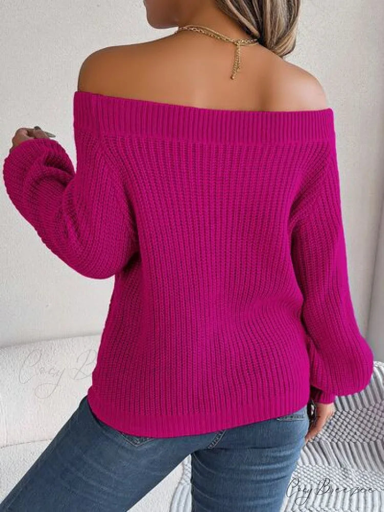 with Sweater Arm Long Openwork Off-Shoulder Design
