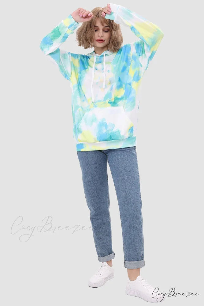 with Tie Hoodie Dye Drawstring Green / 2XL