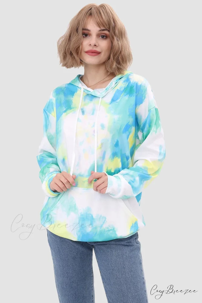 with Tie Hoodie Dye Drawstring Green / S