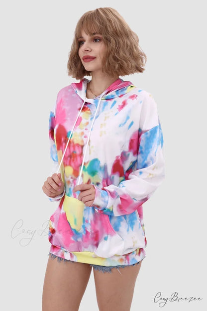 with Tie Hoodie Dye Drawstring Multicolor / L