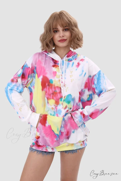 with Tie Hoodie Dye Drawstring Multicolor / M