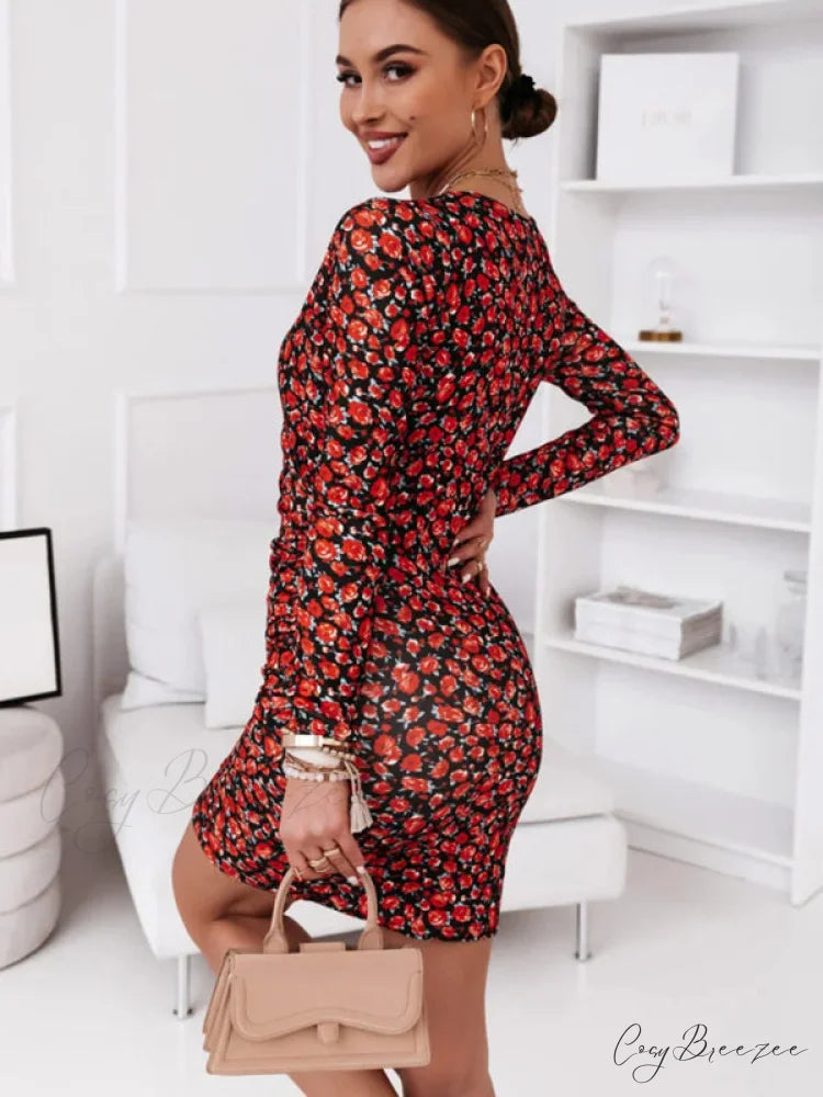 with V Flower Slim Gown Design Cross Women’s New Neck