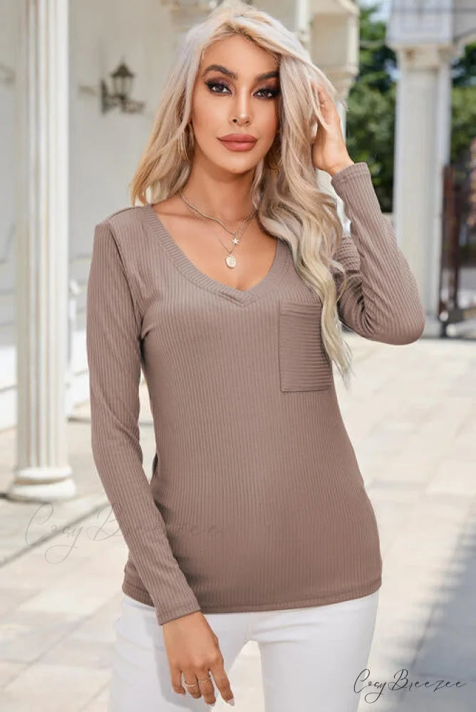 with V-Neck Blouse Arm Long Pocket