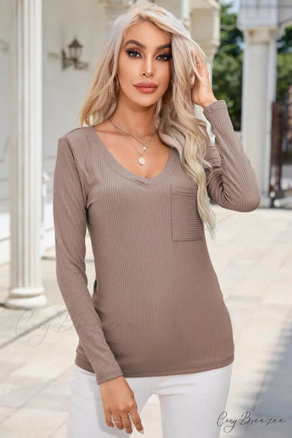 with V-Neck Blouse Arm Long Pocket