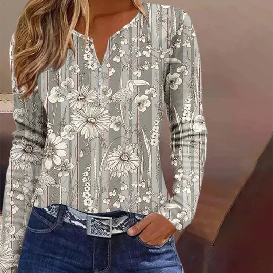 with Vintage Blouse Flowered Print Gray / S
